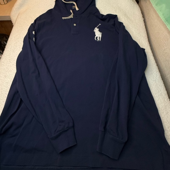 POLO RALPH LAUREN 3 RUGBY HOODIE DARK BLUE Sz XXL BIG PONY CASUAL - Picture 1 of 7